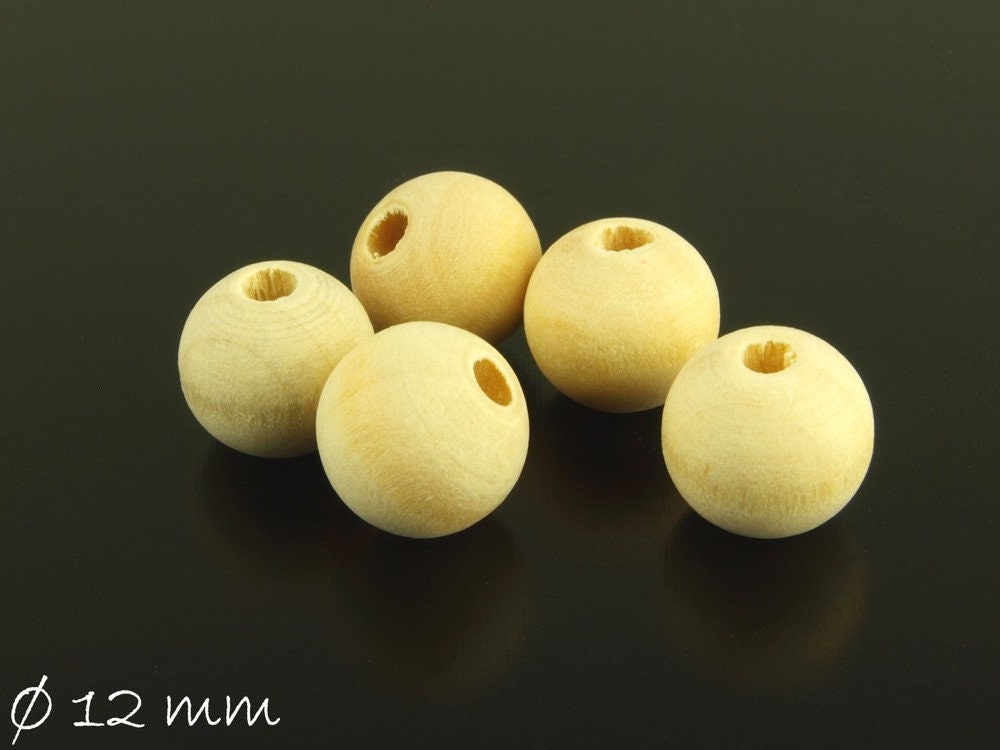 10 Stück Holzperlen, natur, beige, Ø 12 mm