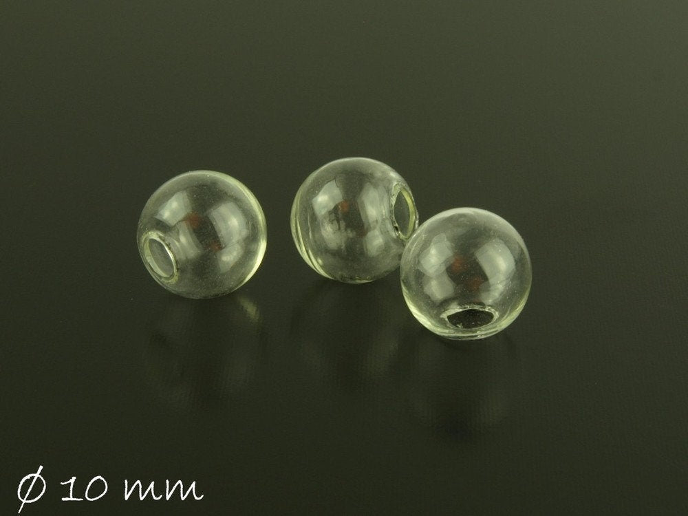 4 Glasperle Hohlperle mit einer Öffnung Ø 10 mm