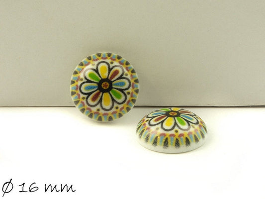 4 Stück runde Resin Cabochons Ø 16 mm Blume, bunt