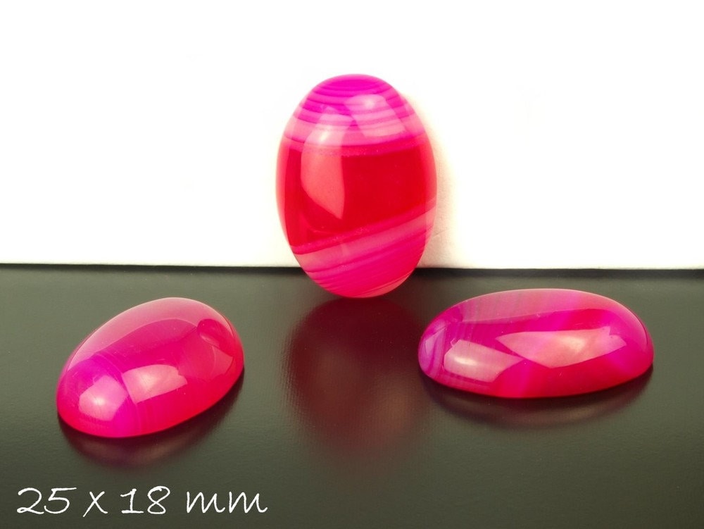 1 Stück ovaler Edelstein Cabochon, Achat, 25 x 18 mm, pink