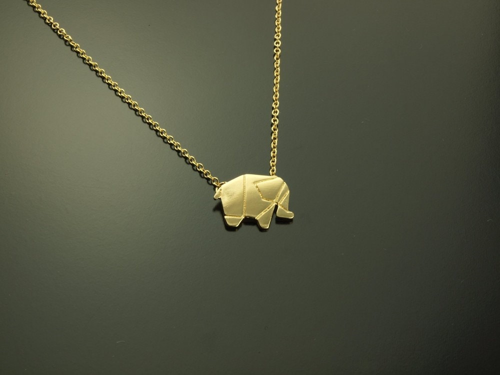 Kette Origami Elefant Anhänger golden