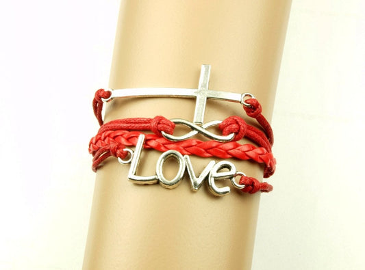 Armreifen Kreuz Infinity Love rot silber Armband