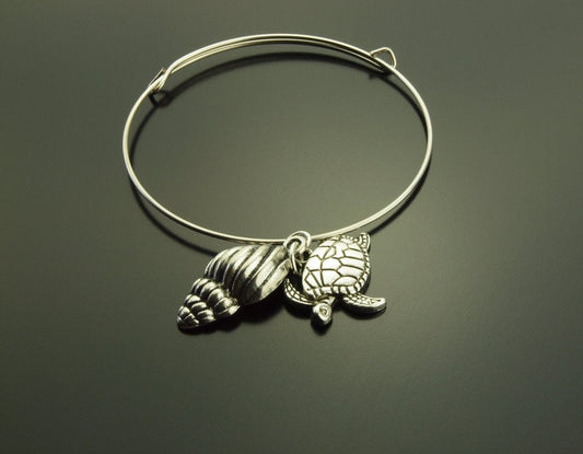 Armreifen Muschel & Schildkröte silbern Armband