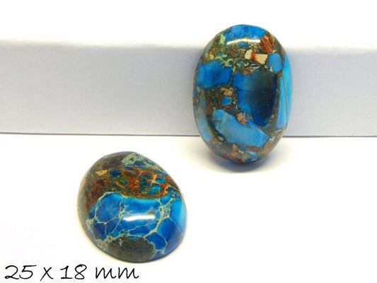 1 Stück ovaler Edelstein Cabochon, See Sediment Jasper & Pyrit 25 x 18 mm blau