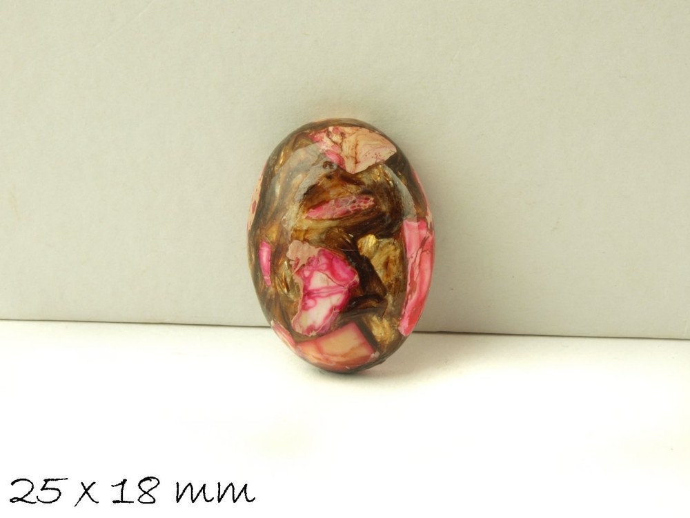 1 Stück ovaler Edelstein Cabochon, synthetischer Regalit, 25 x 18 mm, rosa-braun