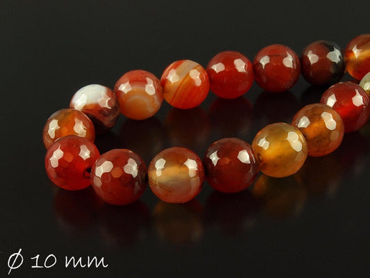 10 Stück facettierte Achatperlen 10 mm, rot-orange
