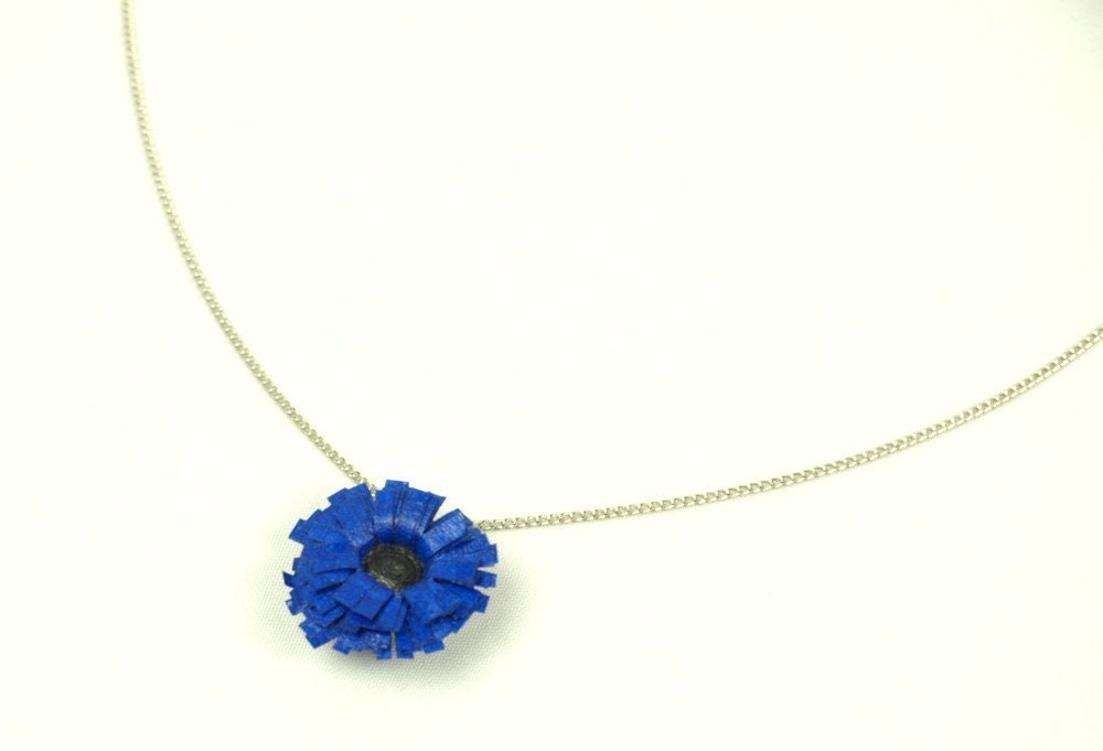 Blaue Blume Kette Papier Gliederkette silbern