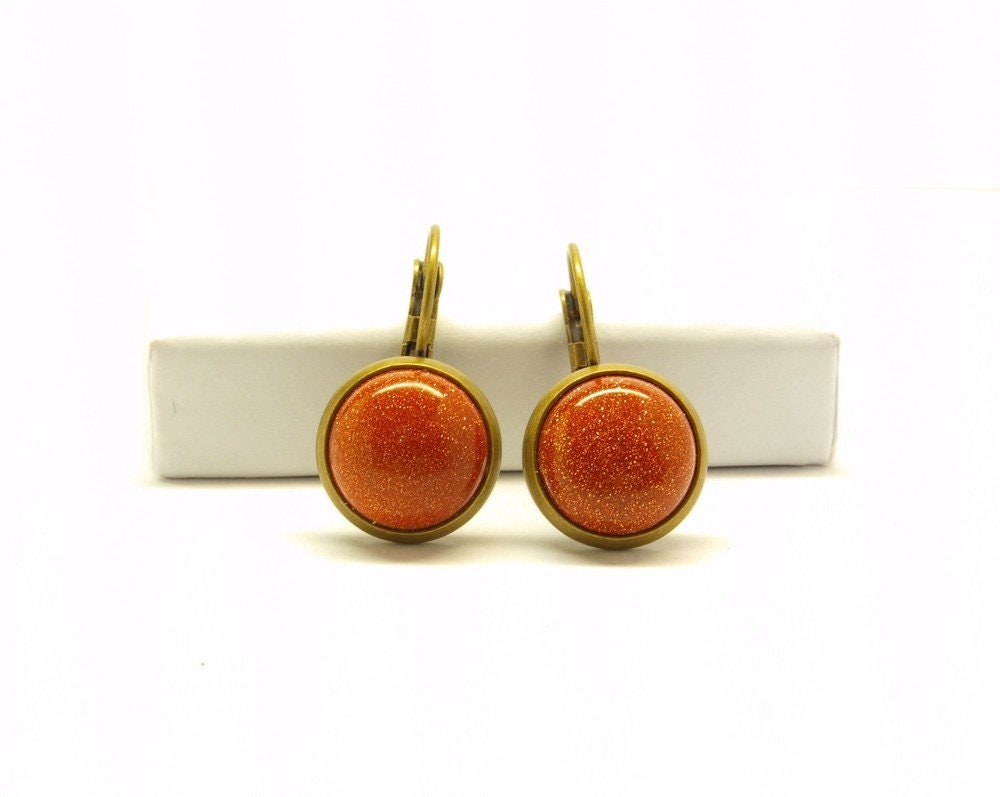 Goldfluss Ohrringe Cabochon Aventuringlas orange