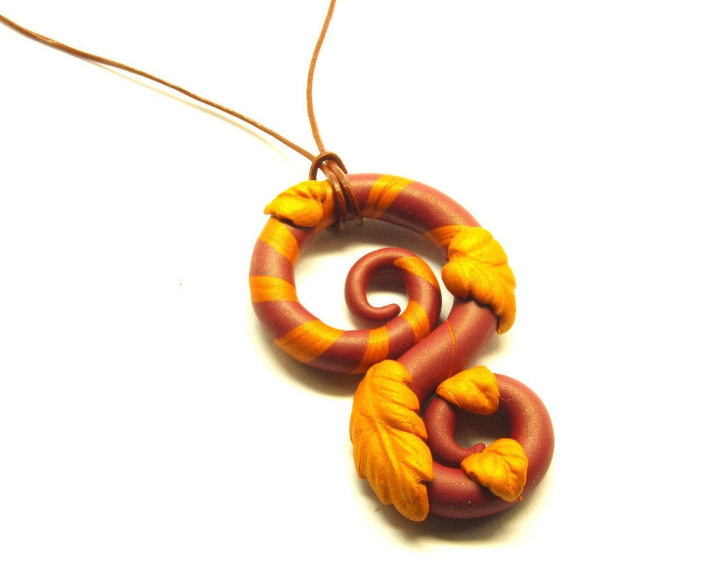 Lederkette nach Wahl Anhänger Fimo Polymer Clay groß braun rot orange blau