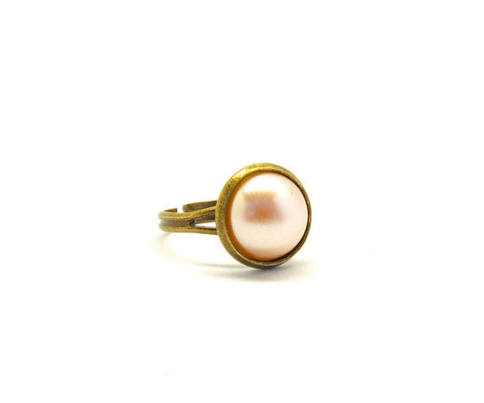 Ring Stein Cabochon vintage bronze Creme beige