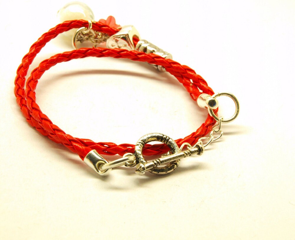 Wickelarmband geflochten rot Perle