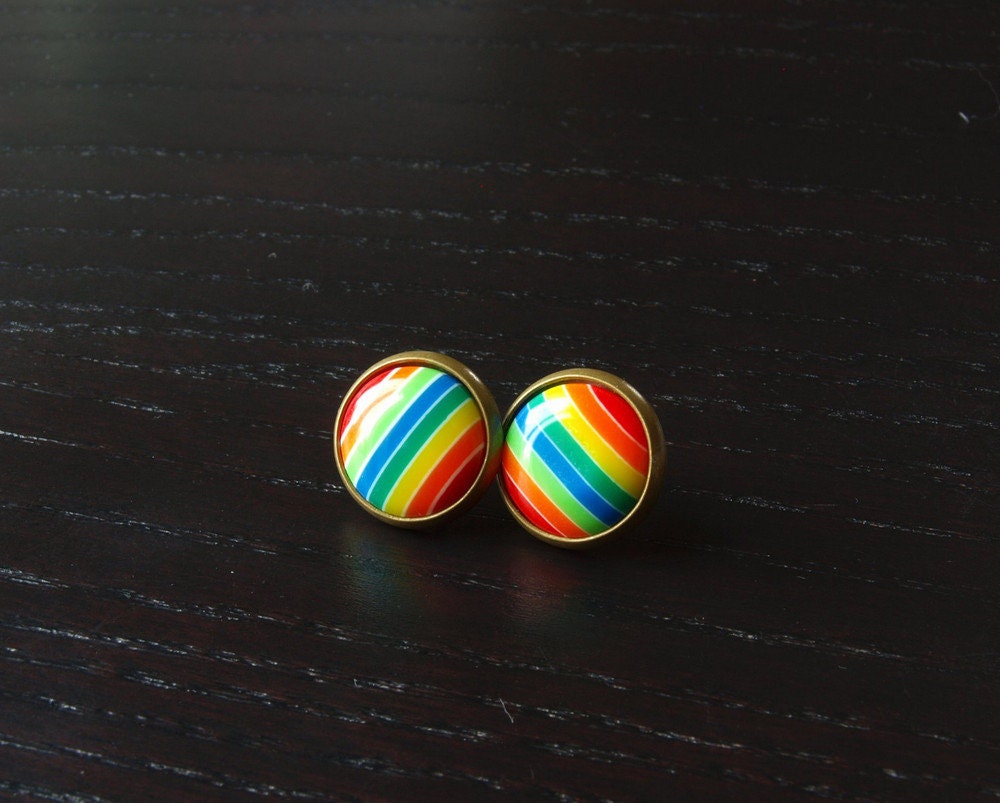 Ohrstecker Cabochon bunt farbig gestreift Harz