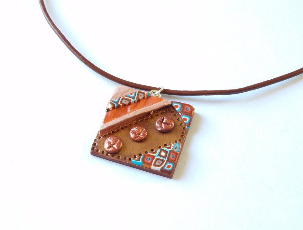 Surferkette Leder Anhänger Fimo Clay Kette bronze