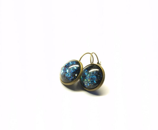 Ohrring Cabochon blau schwarz Resin Harz Muster