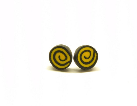 Ohrstecker Fimo Spirale gelb schwarz Ohrring klein