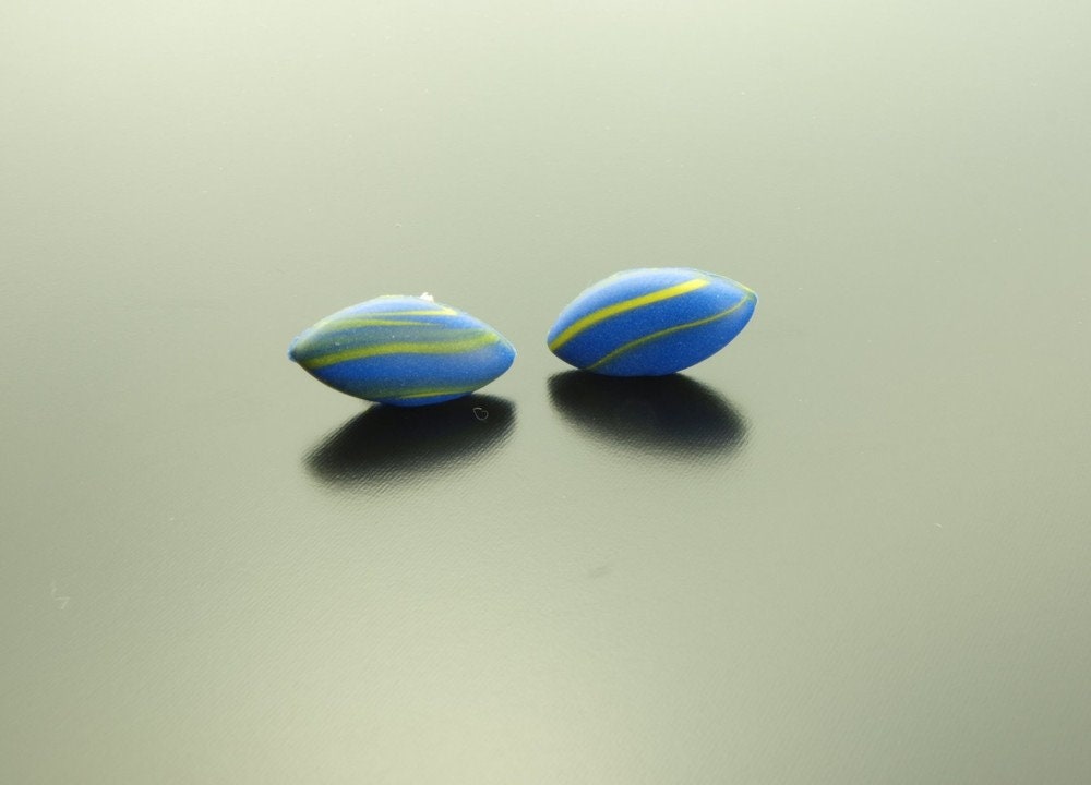 Ohrstecker Fimo Clay oval blau gelb Ohrringe