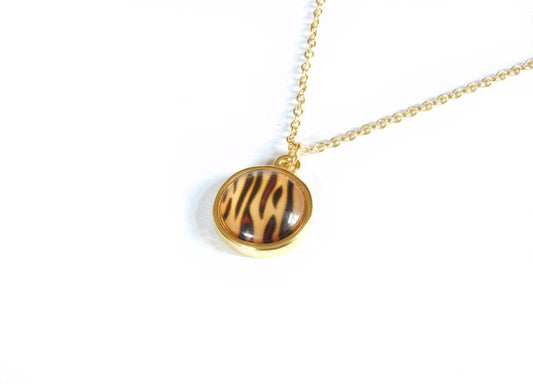 Kette gold Cabochon Glas Tiger Muster braun Afrika