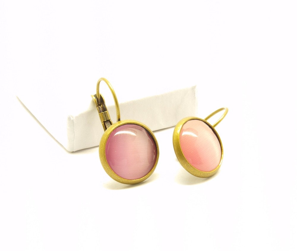 Ohrring Cateye Cabochon Glas Katzenauge rosa