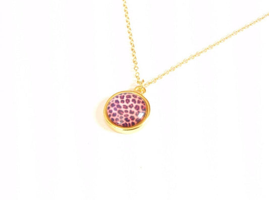 Kette gold Cabochon Glas Leo Muster pink Afrika