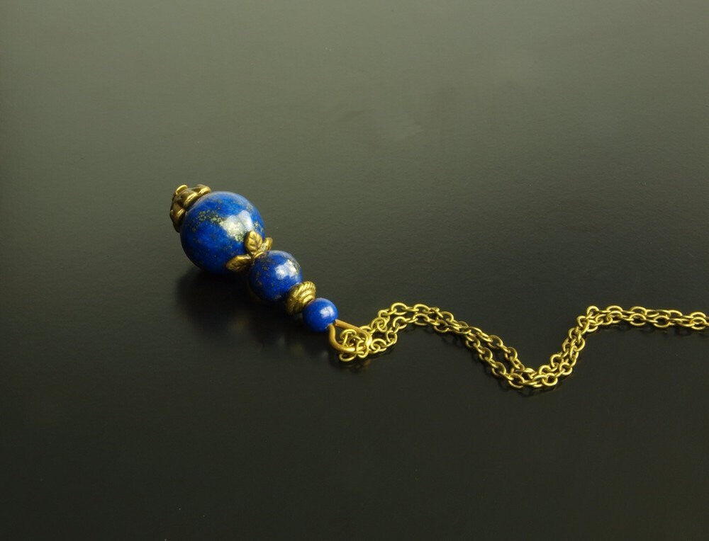 Kette Lapis Lazuli Perle Edelstein bronze blau