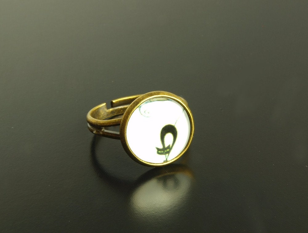 Ring Silhouette Katze schwarz weiß Glas bronze