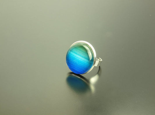 JuniHimmel Ring Cabochon Glas blau grün silber