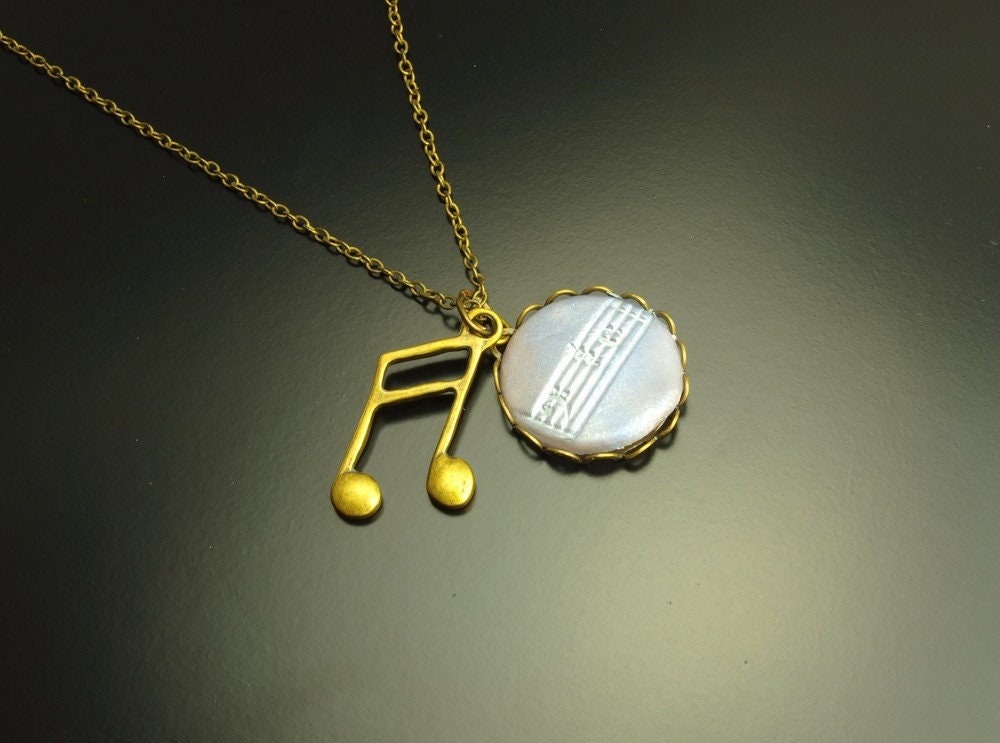 Kette Anhänger Polymer Clay Noten Musik bronze