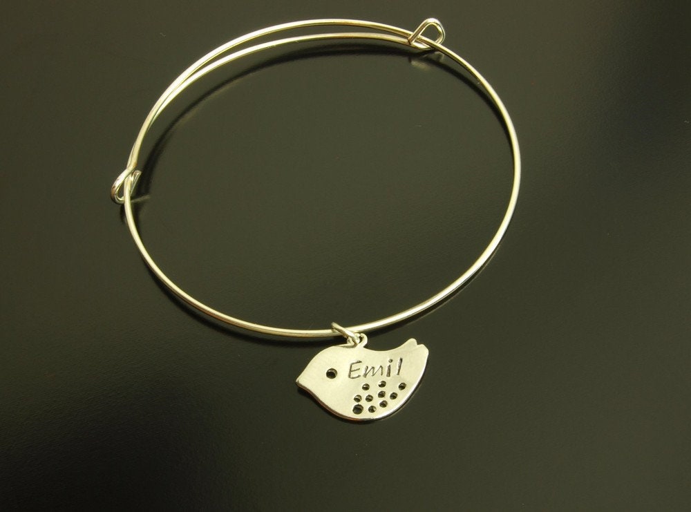 Armreifen Name Datum Vogel Spatz silber Armband