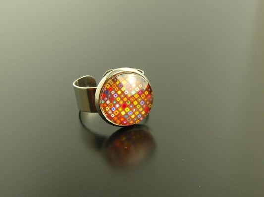 Ring Cabochon Glas bronze Bunt Farbig Retro Mix