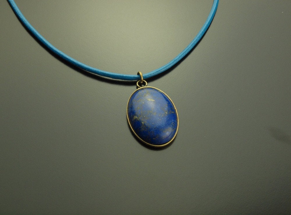 Kette Lapis Lazuli Edelstein Anhänger Lederkette