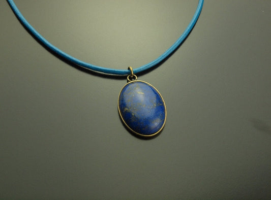 Kette Lapis Lazuli Edelstein Anhänger Lederkette