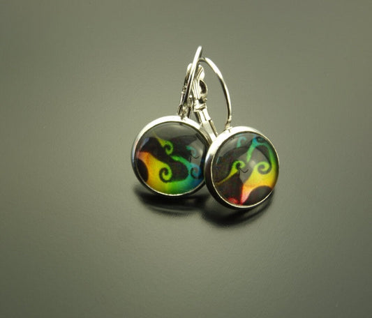 Ohrringe Cabochon Glas Wellen Muster bunt silber