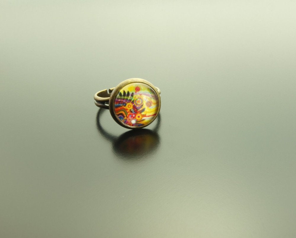 Ring Cabochon Glas bronze Bunt Farbig Retro Mix