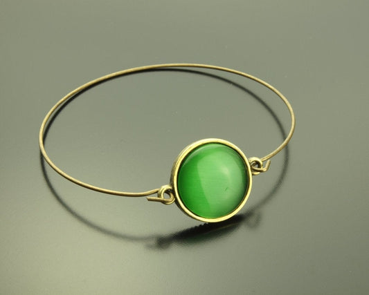 Armreifen Cateye Cabochon Glas bronze grün