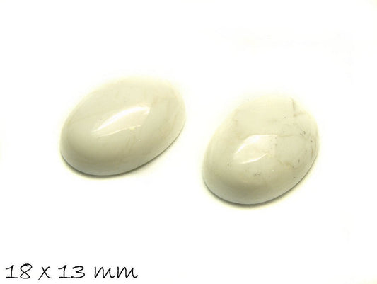 2 Stück Edelstein Cabochons, weißer Howlith, 18 x 13 mm