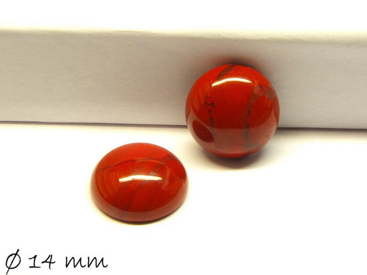 2 Stück Edelstein Cabochons, roter Jasper, 14 mm