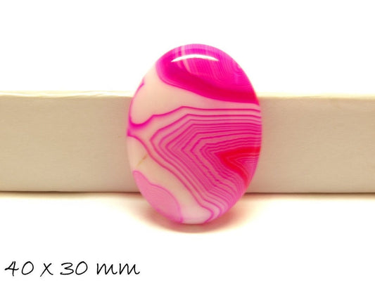 1 Edelstein Cabochons Achat, 40 x 30 mm pink-weiß