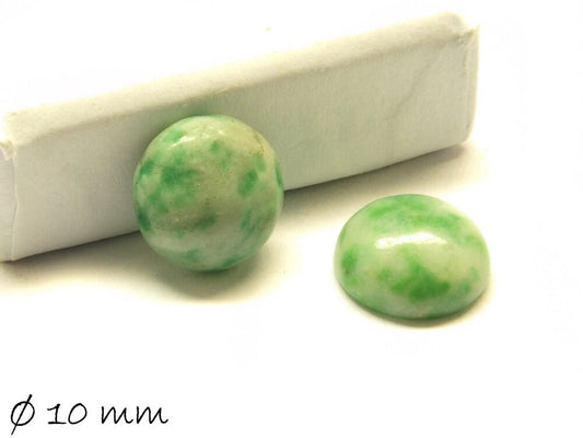 2 Stück Edelstein  Cabochons, grün weißer Jasper, Ø 10 mm