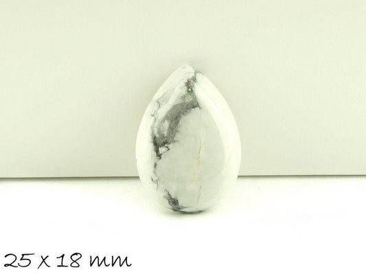 1 Stück Edelstein Tropfen-Cabochon, weißer Howlith, 25 x 18 mm