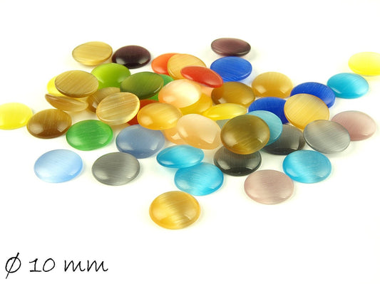 30 Stück runde Cateye Glas Cabochons 10 mm, Mix 3