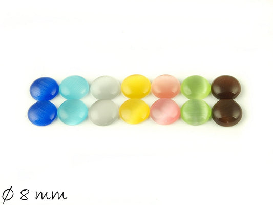 14 Stück runde Cateye Glas Cabochons 8 mm, Mix 1