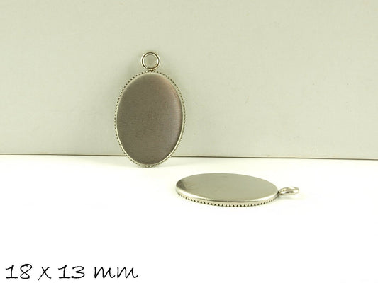 2 Stück ovale Anhänger mit Fassung für Cabochons, Edelstahl, Silber, 18 x 13 mm