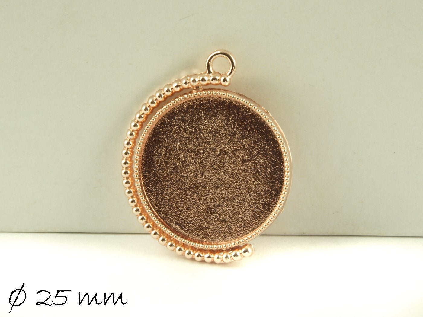 2 Stück drehbare Anhänger/ Medaillons mit Cabochonfassung, 25 mm, rose gold