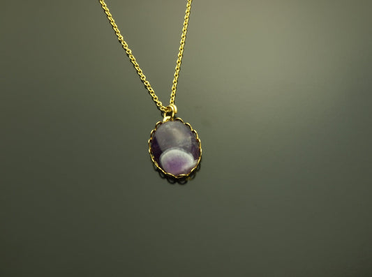 Kette Amethyst lila weiß Edelstein Cabochon Anhänger golden