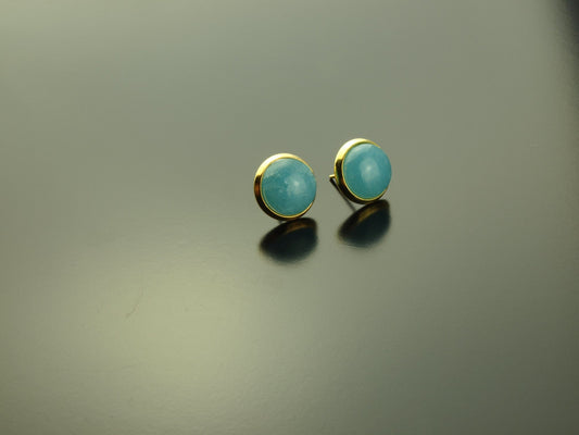 Ohrstecker Aquamarin blau Edelstein Cabochon Ohrring golden Stecker