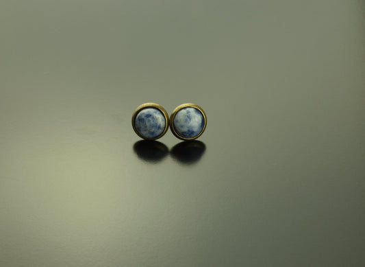 Ohrstecker blau weißer Sodalith Edelstein Cabochon Ohrringe Stecker bronze