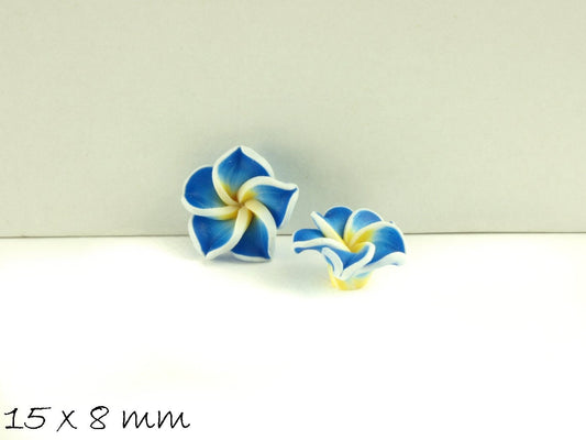 4 Stück Frangipani Blüten, Fimo Clay, blau 15 x 9 mm