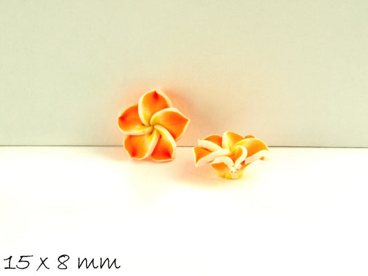 4 Stück Frangipani Blüten, Fimo Clay, orange 15 x 9 mm