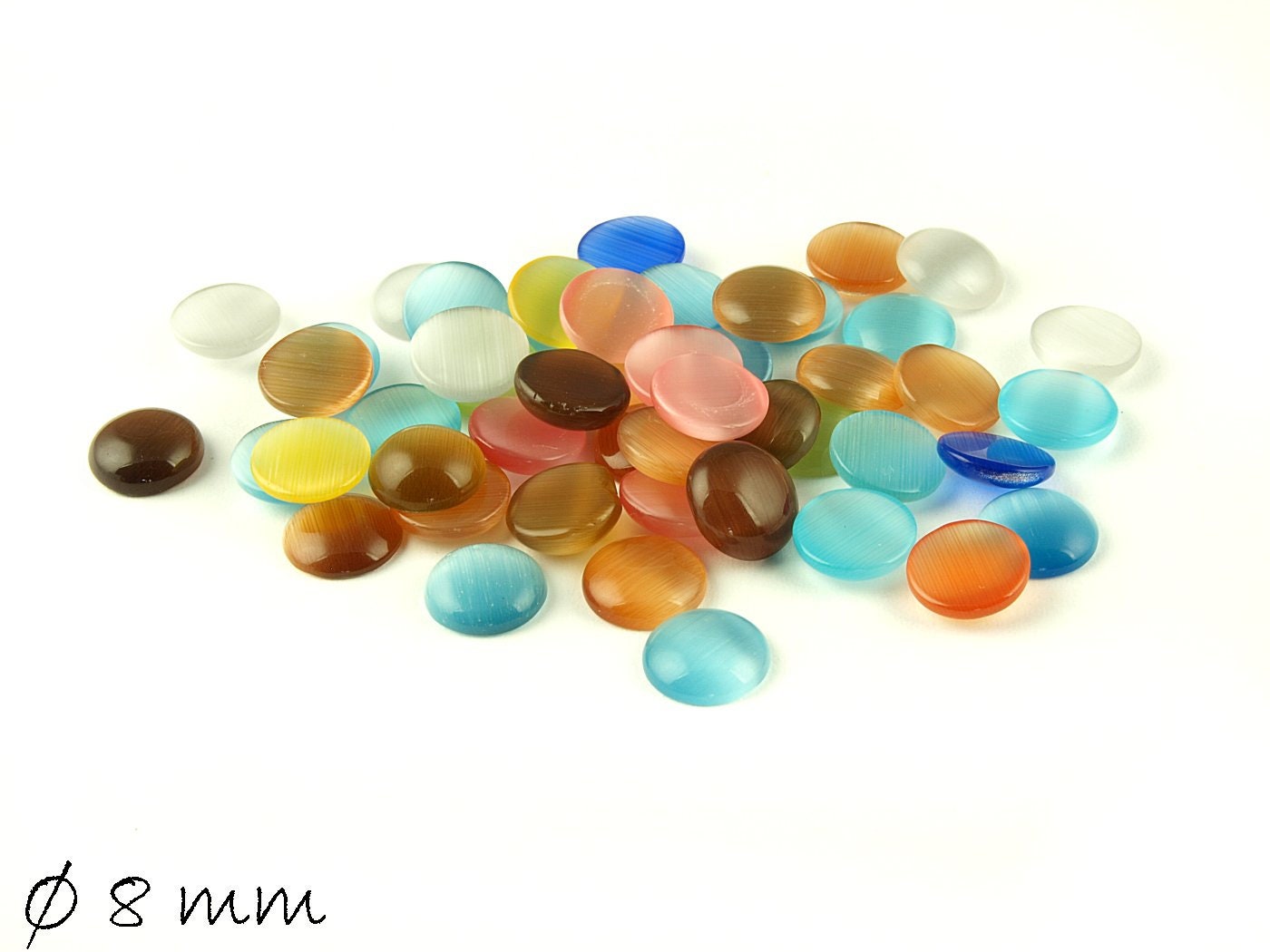 30 Stück runde Cateye Glas Cabochons 8 mm, Mix 2