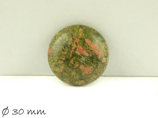 1 Stück Edelstein Cabochon, Unakite Stein, Ø 30 mm